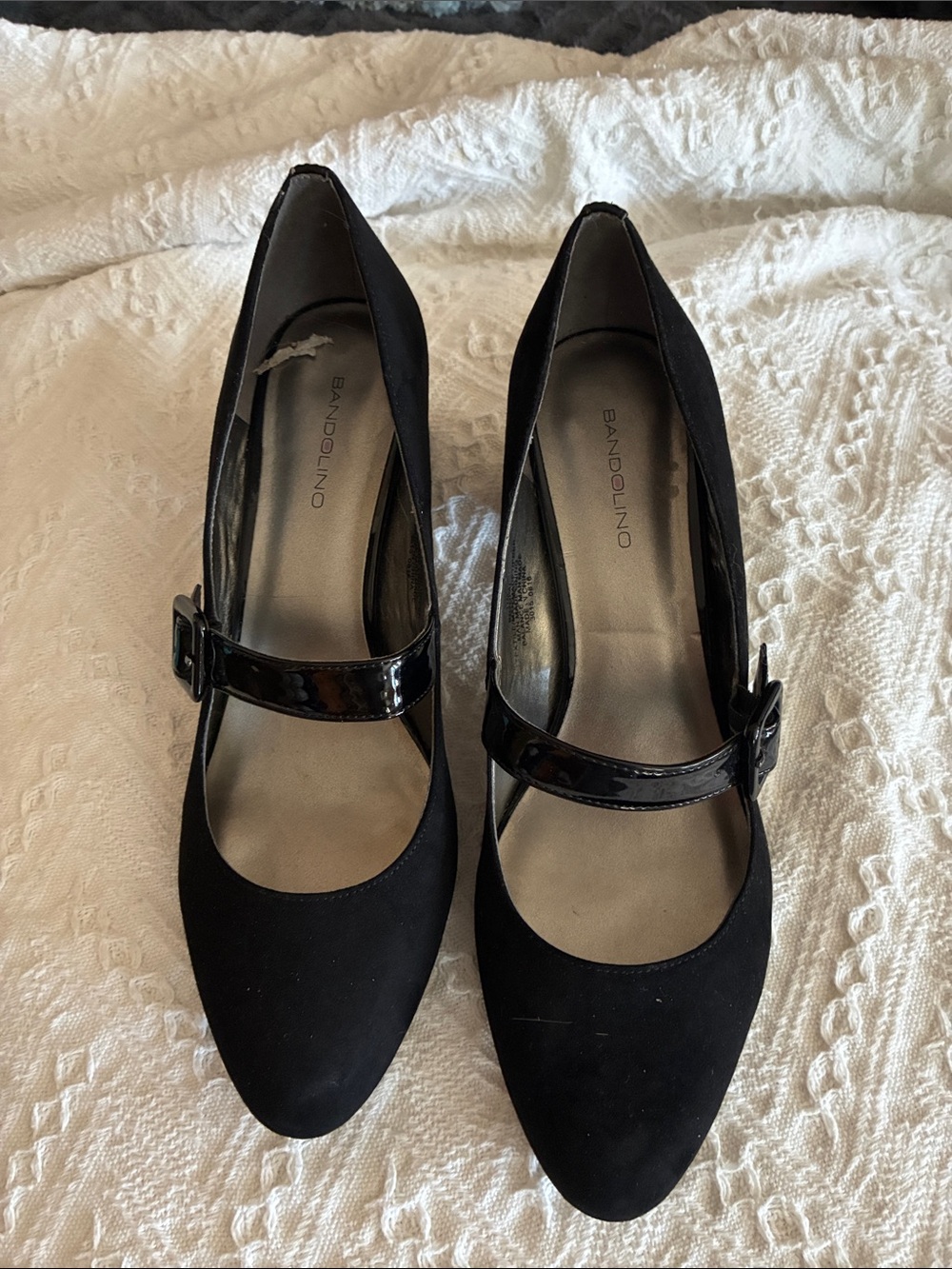 Bandolino Black Patent Strap Mary Jane Heels SZ 11